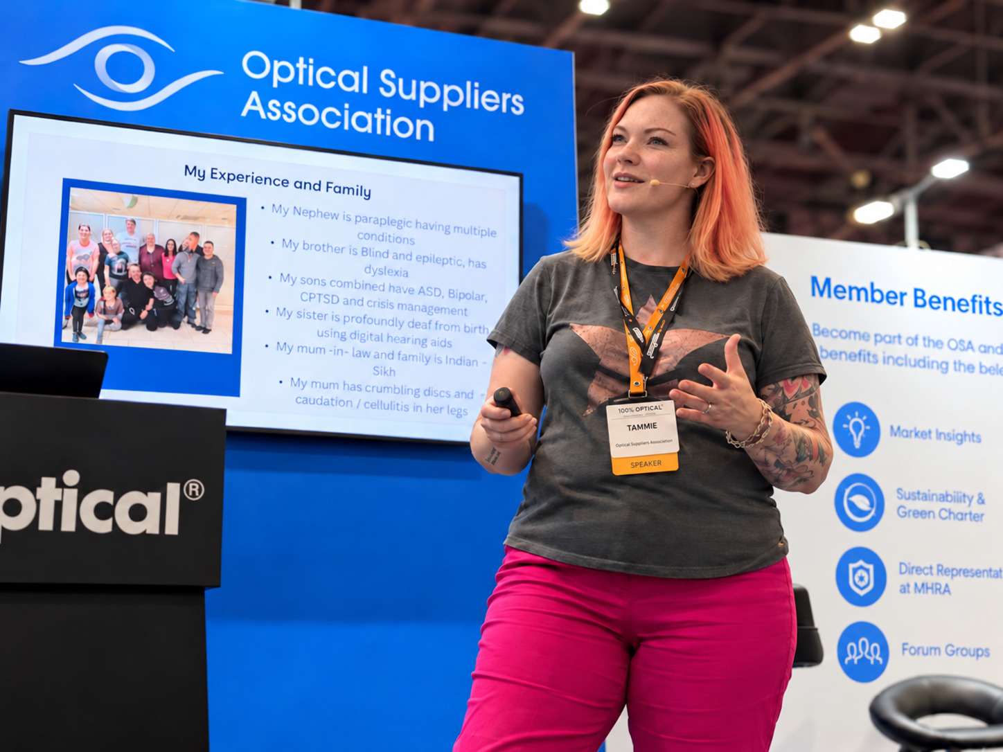 Speaking about lived experience at an optical industry event